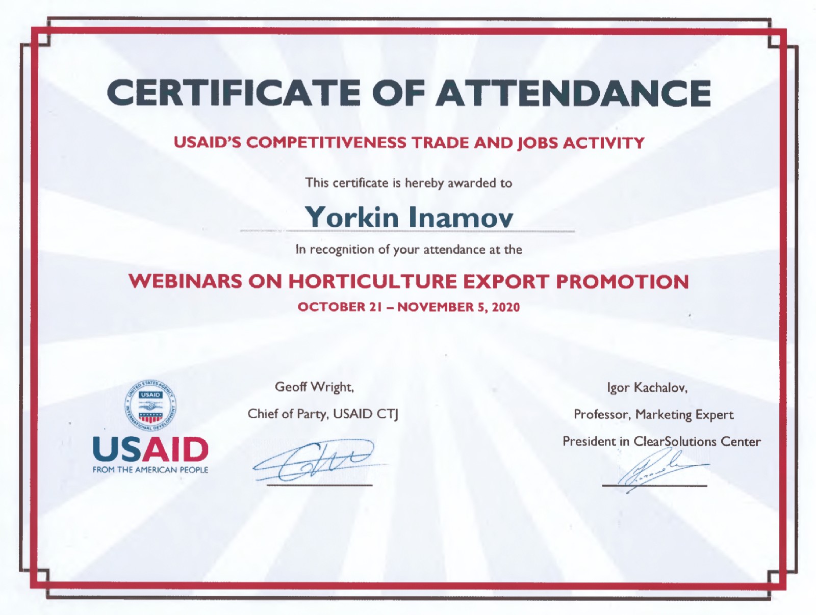 Horticulture export training